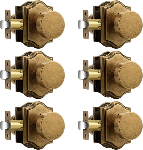 Antique Brass Door Knobs Interior, Privacy Door Knobs Bathroom, Heavy Duty Interior Door Knob with Push Button Lock