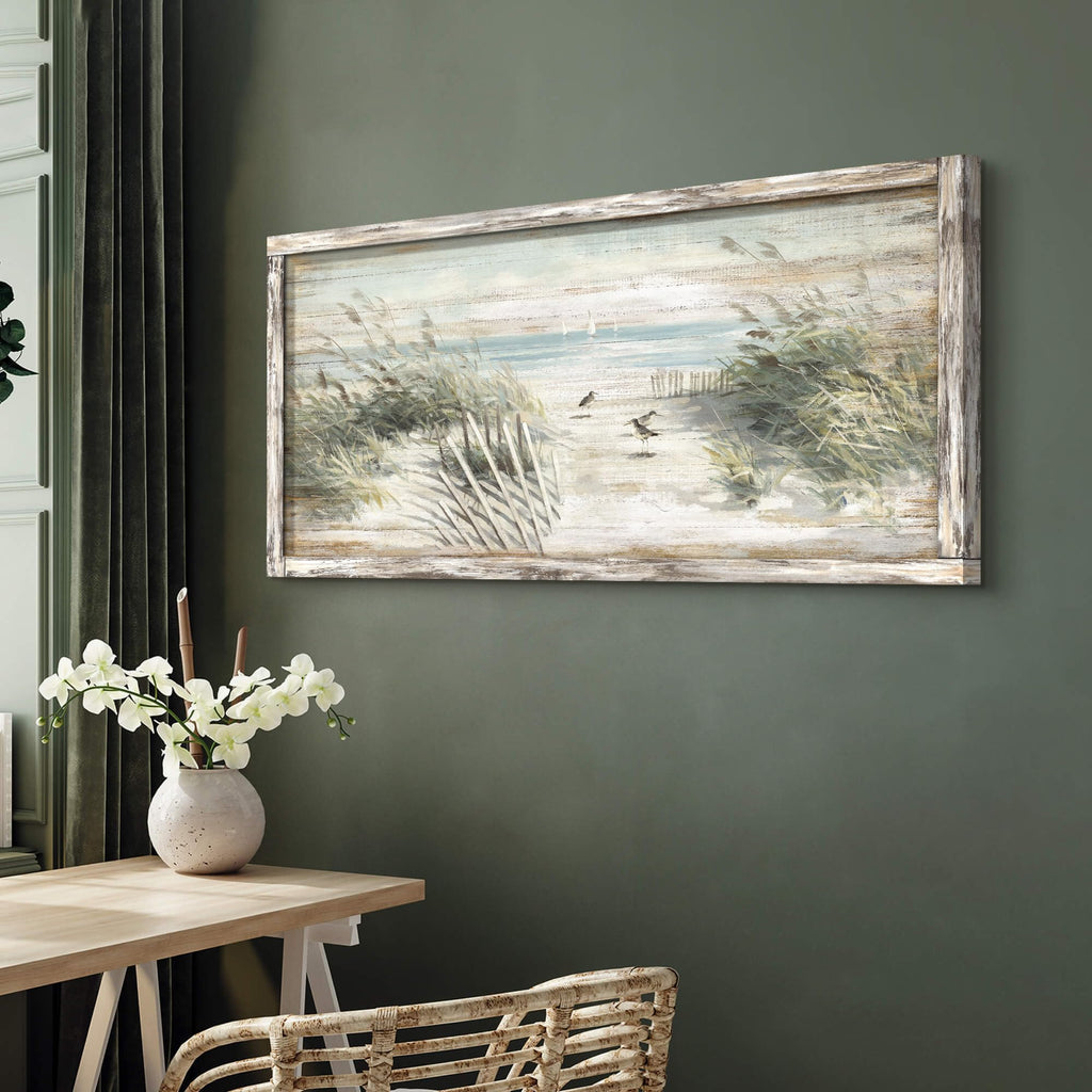 Coastal Seaside Wood Wall Art, Beach Dune Picture, 40"x20" Wall Decor