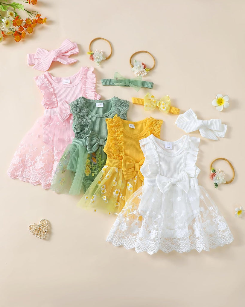 Baby Girl Lace Romper Infant Summer Boho Flower Tulle Dress Party Gifts Photography Outfits