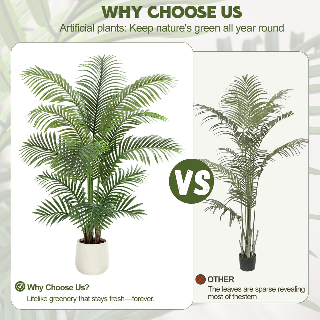 5ft Artificial Palm Tree Tall Faux Palm Tree Indoor Large Fake Plants with 15 Trunks Artificial Plants with White Pot