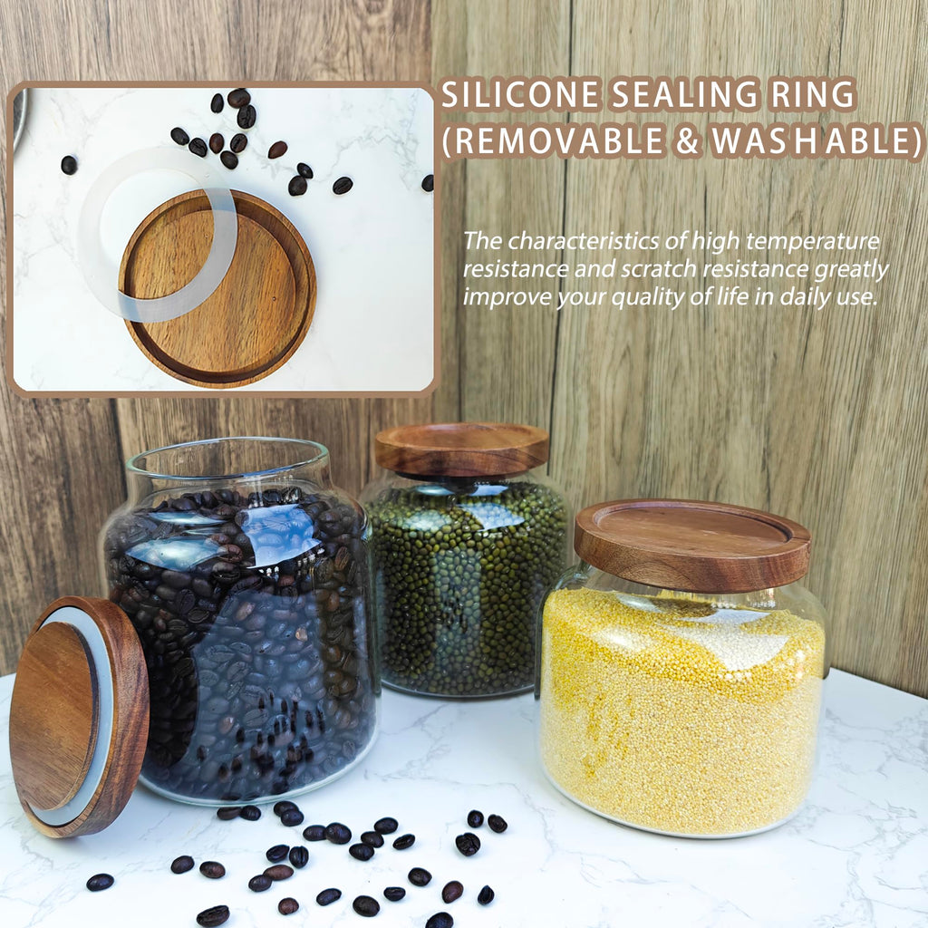 1PC Glass Storage Jars with Airtight Lids, 64 fl oz (1900ml) coffee container with Wooden Lid, Glass Pantry Canister
