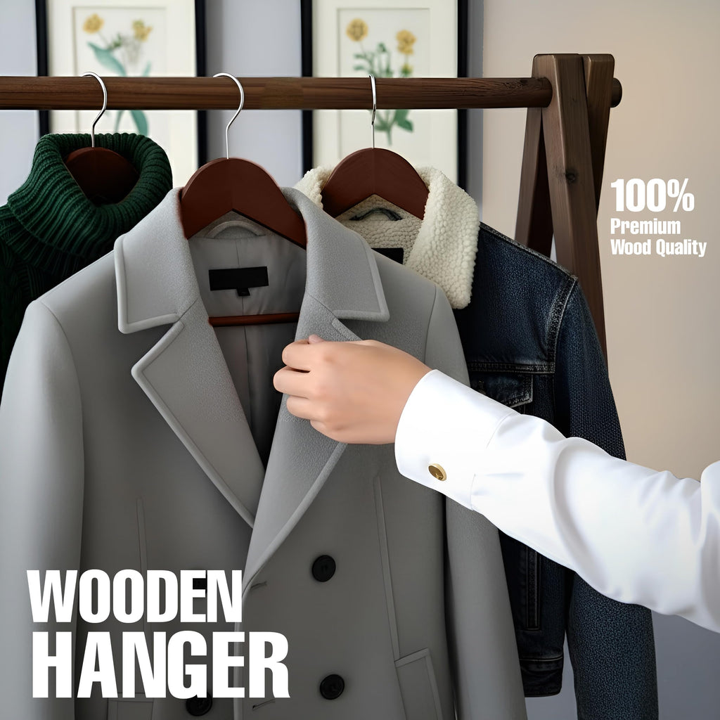 Wooden Hangers 30 Pack - Slim Suit Hangers Brown