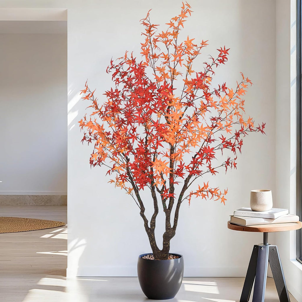 7FT Artificial Maple Tree, Large Faux Floor Plant with Red-Yellow Leaves & Realistic Trunk, 84 Inch Fake Autumn Maple