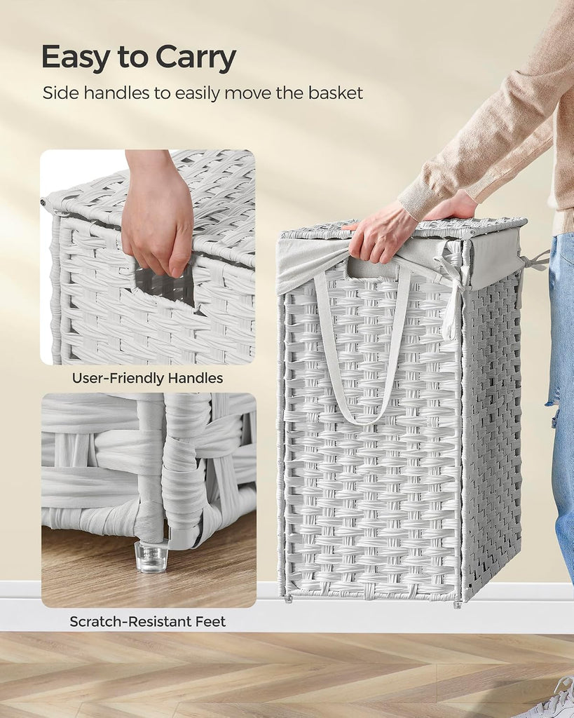 Laundry Hamper with Lid, 23.8 Gallon (90 L) Synthetic Rattan Clothes Laundry Basket with Lid and Handles, Foldable