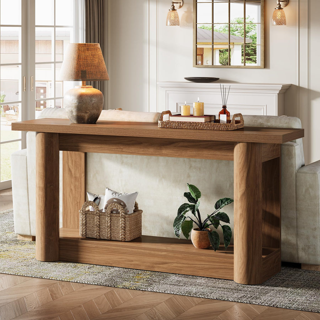 63" Farmhouse Console Table, Narrow Long Sofa Table Behind Couch