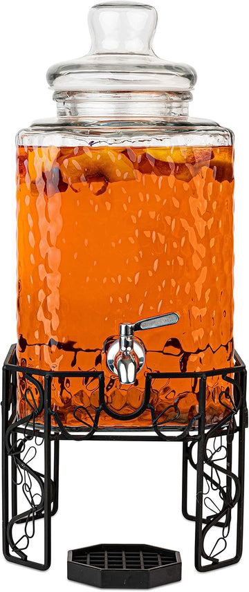 2.5 Gallon with Stainless Steel Spigot, Metal Stand, and Drip Tray - Mason Jar Style Drink Dispenser for Parties