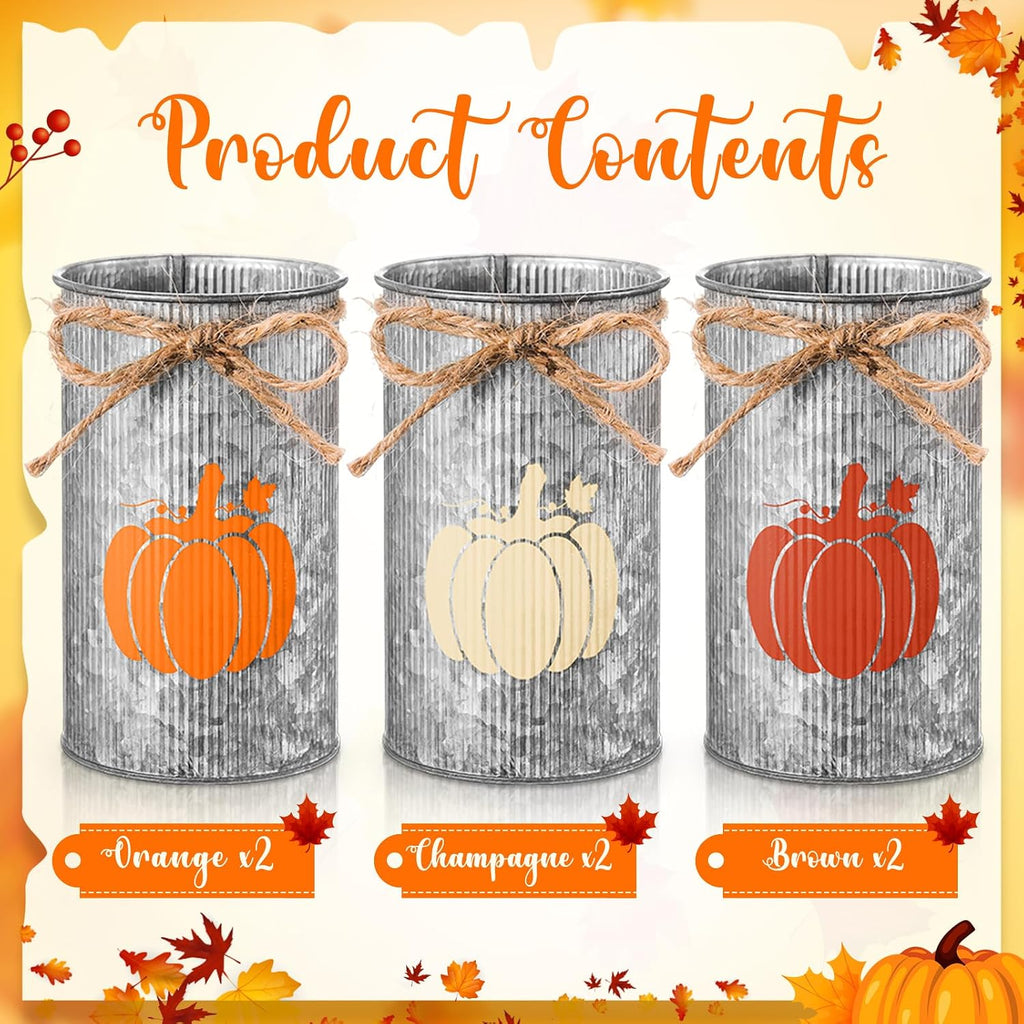 Fall Table Centerpiece Pumpkin Vases Thanksgiving Decor Galvanized Metal Vases for Flowers Farmhouse Mason Jars - Set of 6