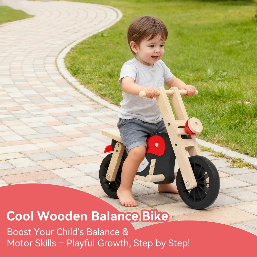 Wooden Balance Bike for Kids with Wood Bike Stand, Develops Motor Skills & Balance, Bike for Beginners