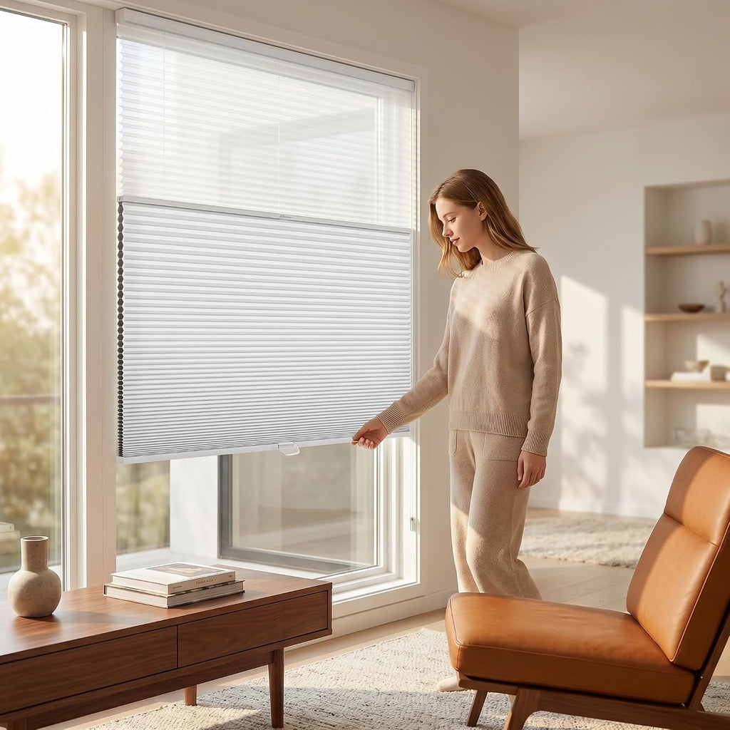 No Drill Cordless Cellular Honeycomb Blinds, Tension Mount Blackout Window Shades, Thermal Insulating Child Safe Cord