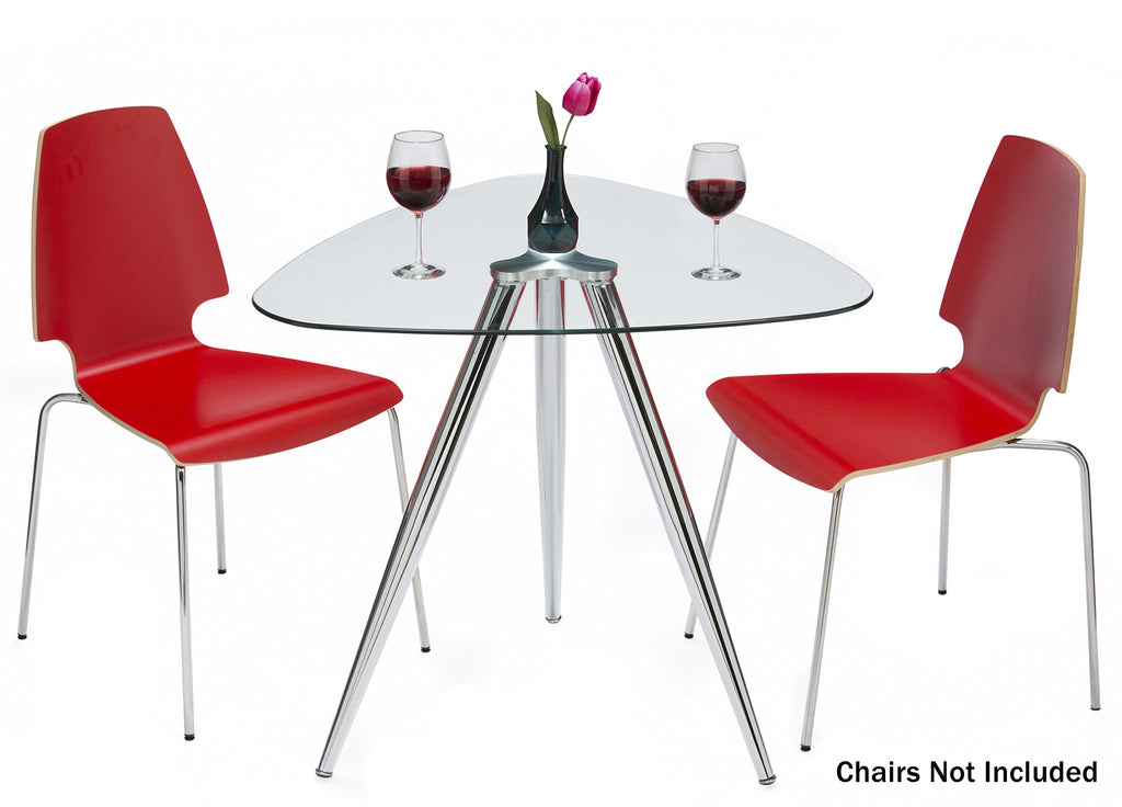 Lisbon 3-Sided Bistro Table, Tempered Glass Triangle Top - Modern Pub Table (Chrome)