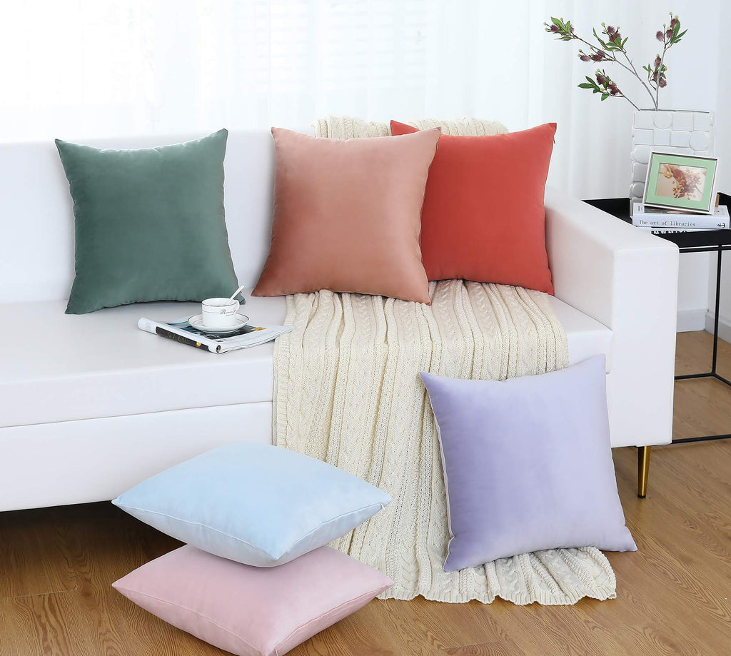 Set of 2 Comfy Soft Velvet Throw Pillow Covers for Sofa Couch Invisible Zipper Decorative Solid Square Cushion Cases