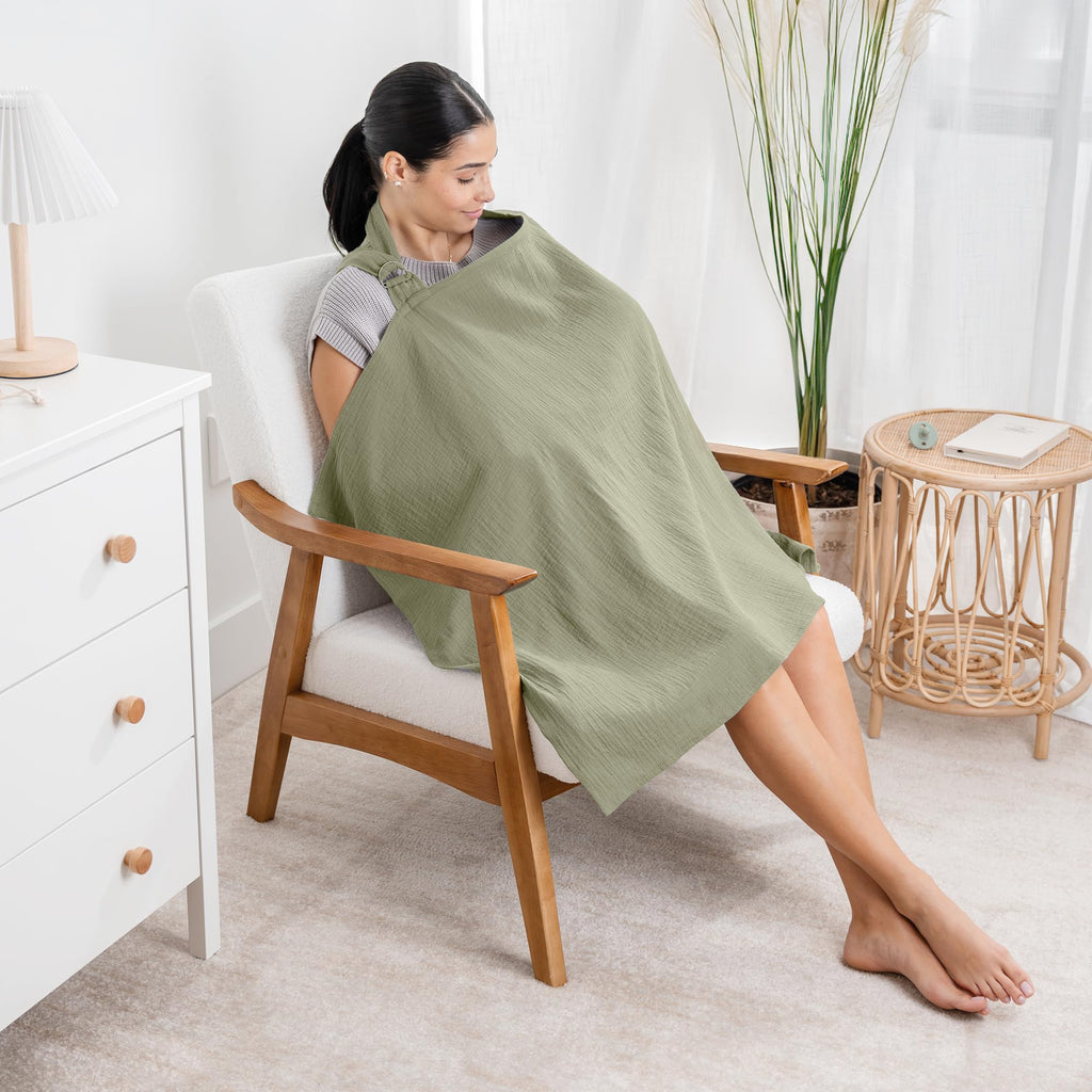 Muslin Nursing Cover - 100% Muslin Breastfeeding Cover Sage