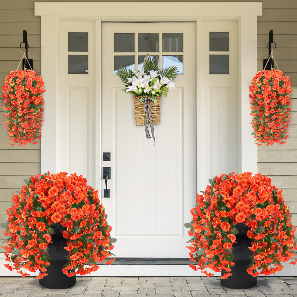 Artificial Fake Hanging Flowers Plants for Outdoor Outside Spring Summer Decoration 4PCS Faux Silk UV Resistant