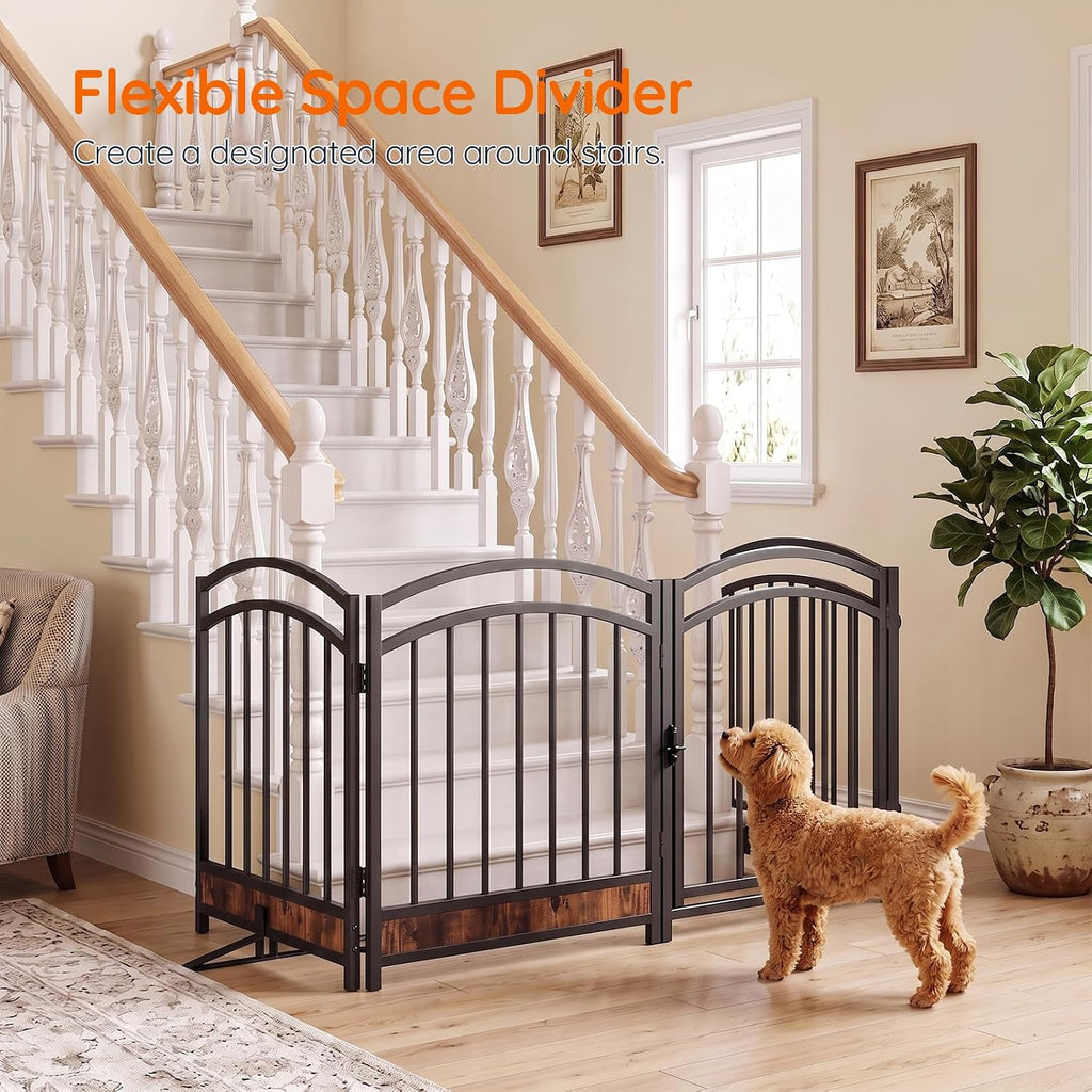 4-Panel Dog Gate Indoor with Door, 23.6'' Tall Freestanding Pet Gate