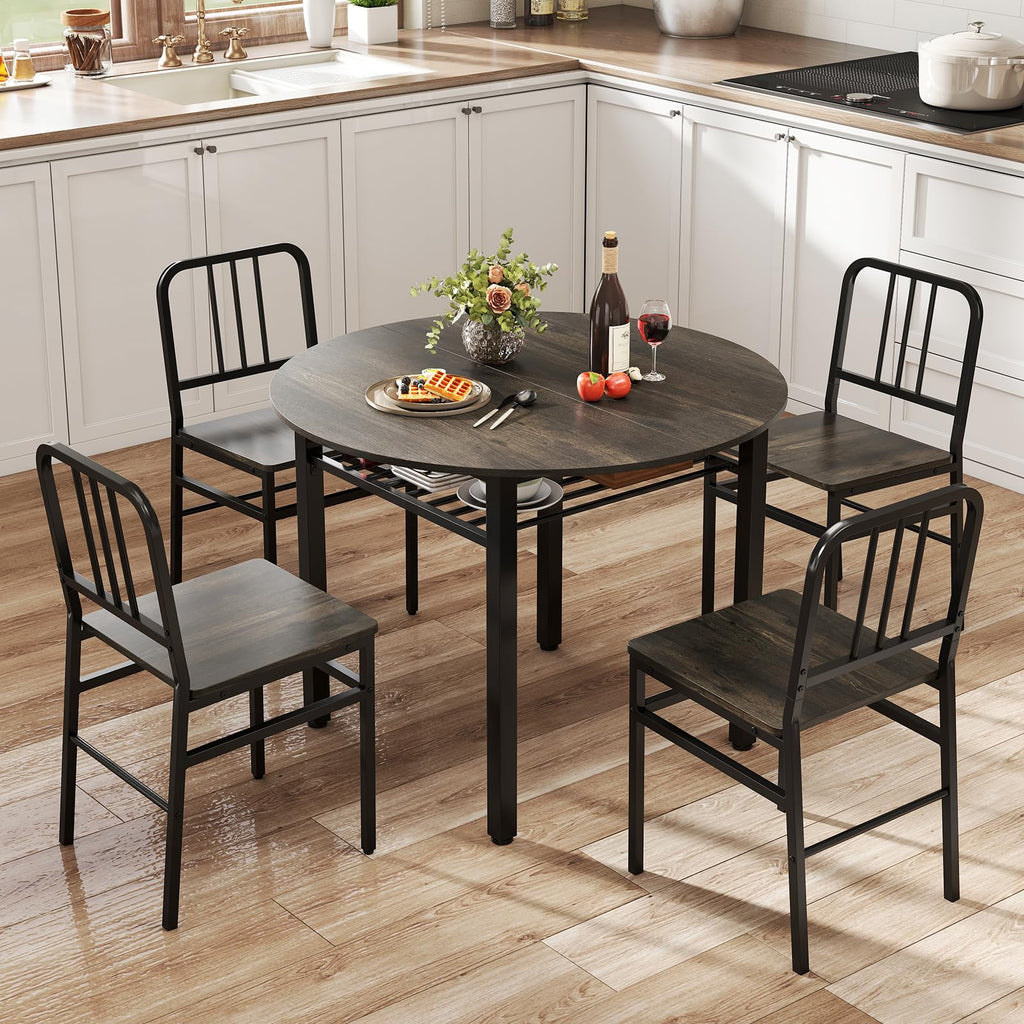 5-Piece Dining Table Set for 4, 40-Inches Round Kitchen Table and Chairs with Storage Rack & Metal Frame