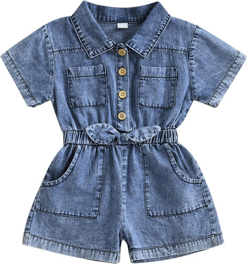 Toddler Baby Girl Denim Romper Baby Girl Overall Shorts Infant Summer Clothes Jean Jumpsuit One Piece Outfit