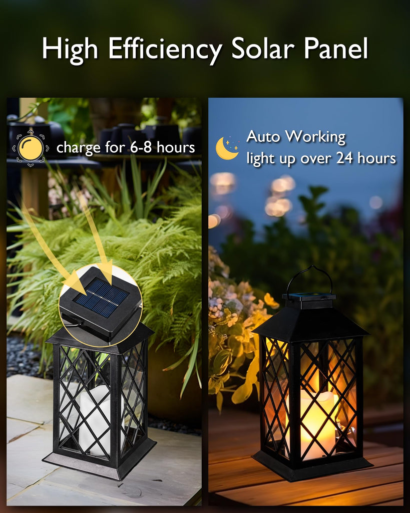2 Pack 13'' Black Solar Lanterns Outdoor Waterproof Hanging