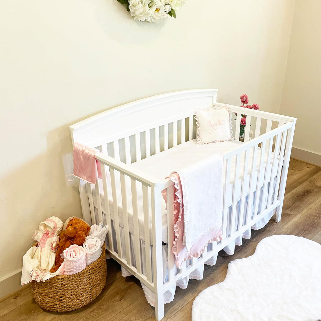 Baby Girl Blanket - Heirloom Collection - White with Pink Bows, 100% Cotton, in The USA (Crib: 30 x 51)
