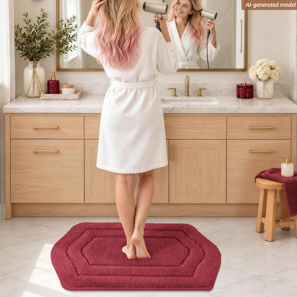 Plush Non-Slip Bath Mat, Red, 20" x 32"