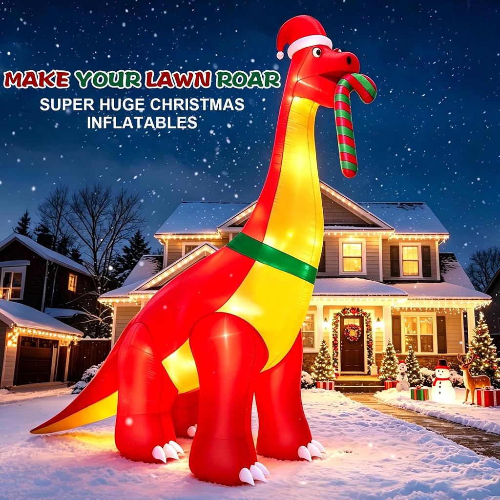 12 Ft Christmas Inflatables Dinosaur Outdoor Decorations, Giant Christmas Blow up,Built in LED Lights, Xmas