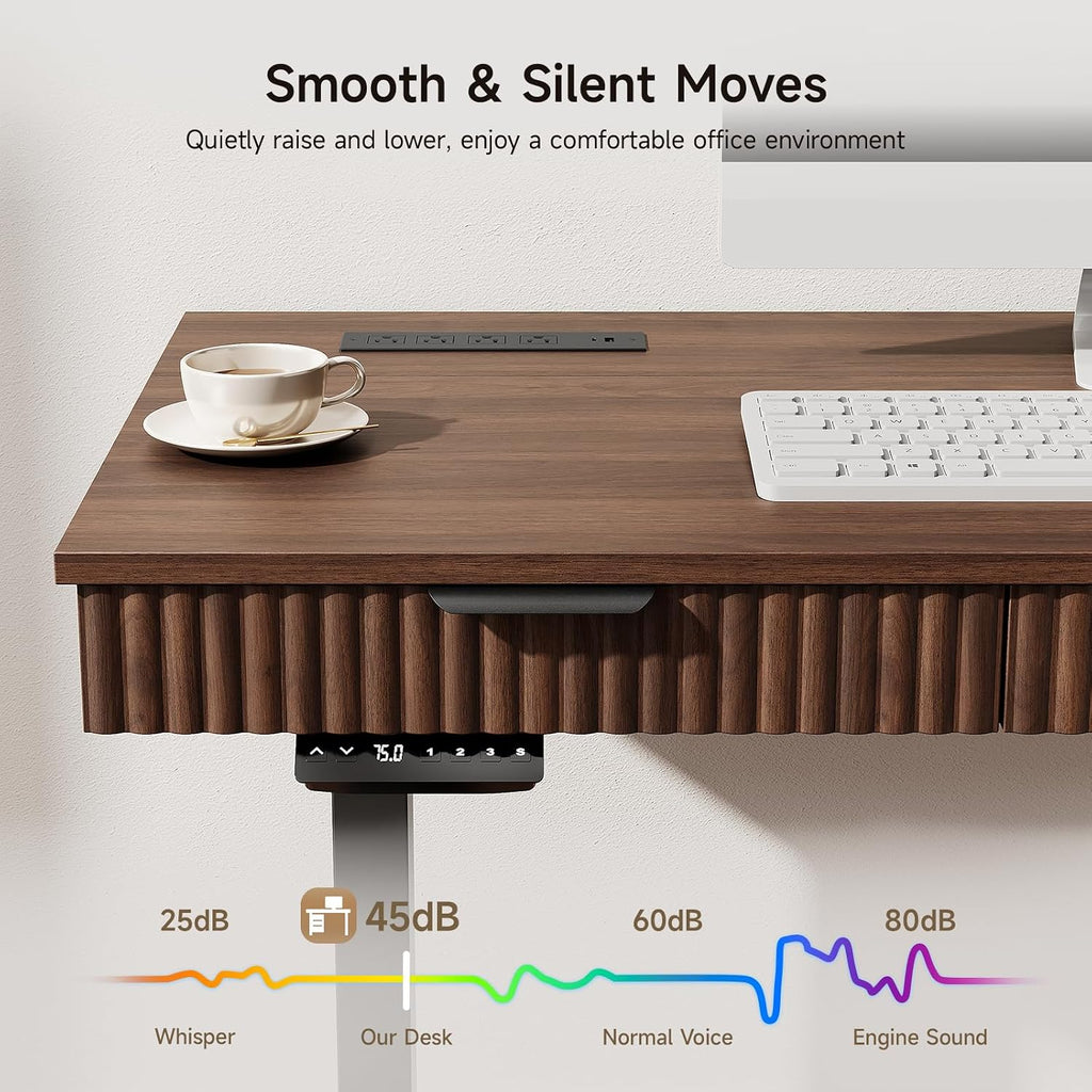 55" Electric Standing Desk with File Cabine, Sit to Stand, Walnut | Standing Desk with Drawers, Roilling Filing