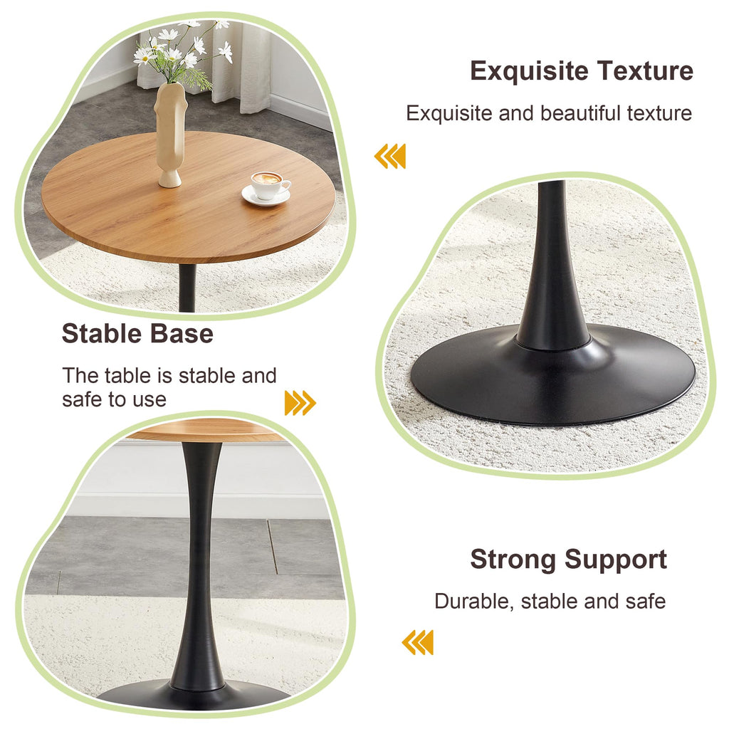 Wood Round Dining Table for Small Space, 32" Tulip Tables with Metal Pedestal Base, Bistro Table for 2/3/4 People