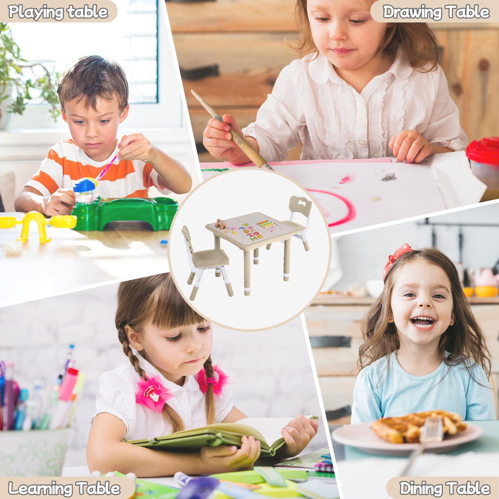 Toddler Table and Chair Set, Height Adjustable-Upgrade Kids Table and 2 Chairs for Ages 3-8, Multi-Activity Toddler