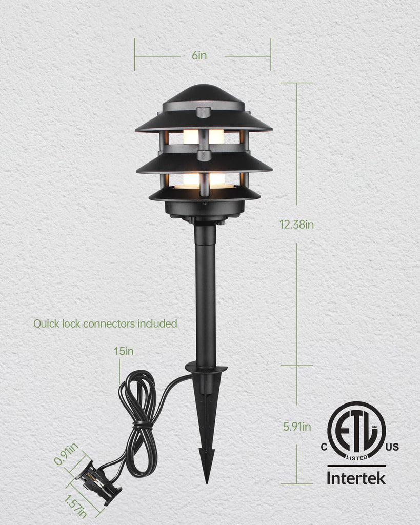 4Pack Low Voltage Pagoda Landscape Lighting, 12V Pathway Light Wired