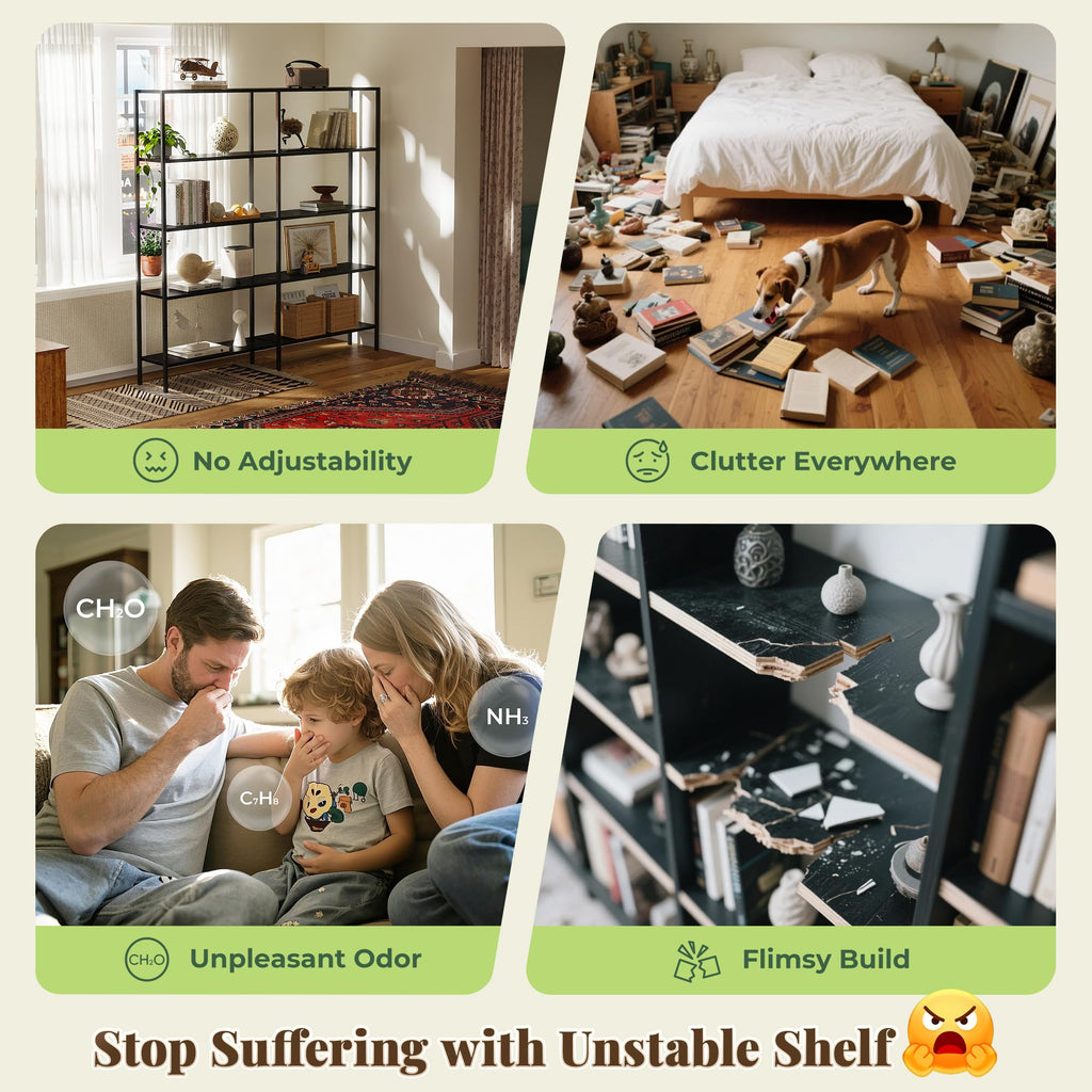 4 Tier Bookshelf, L Shaped Corner Bookshelf with 8 Open Shelves, 49.4 Inch Straight Wide Bookcase with Metal Frame