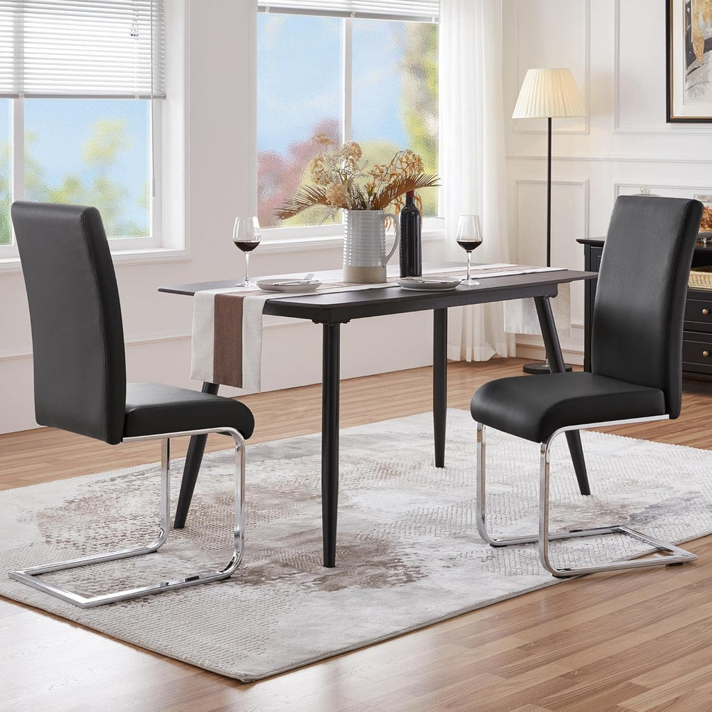 Dining Chairs Set of 2 Modern Faux Leather Upholstered Dining Room Chairs with High Back and Metal Chrome Legs for