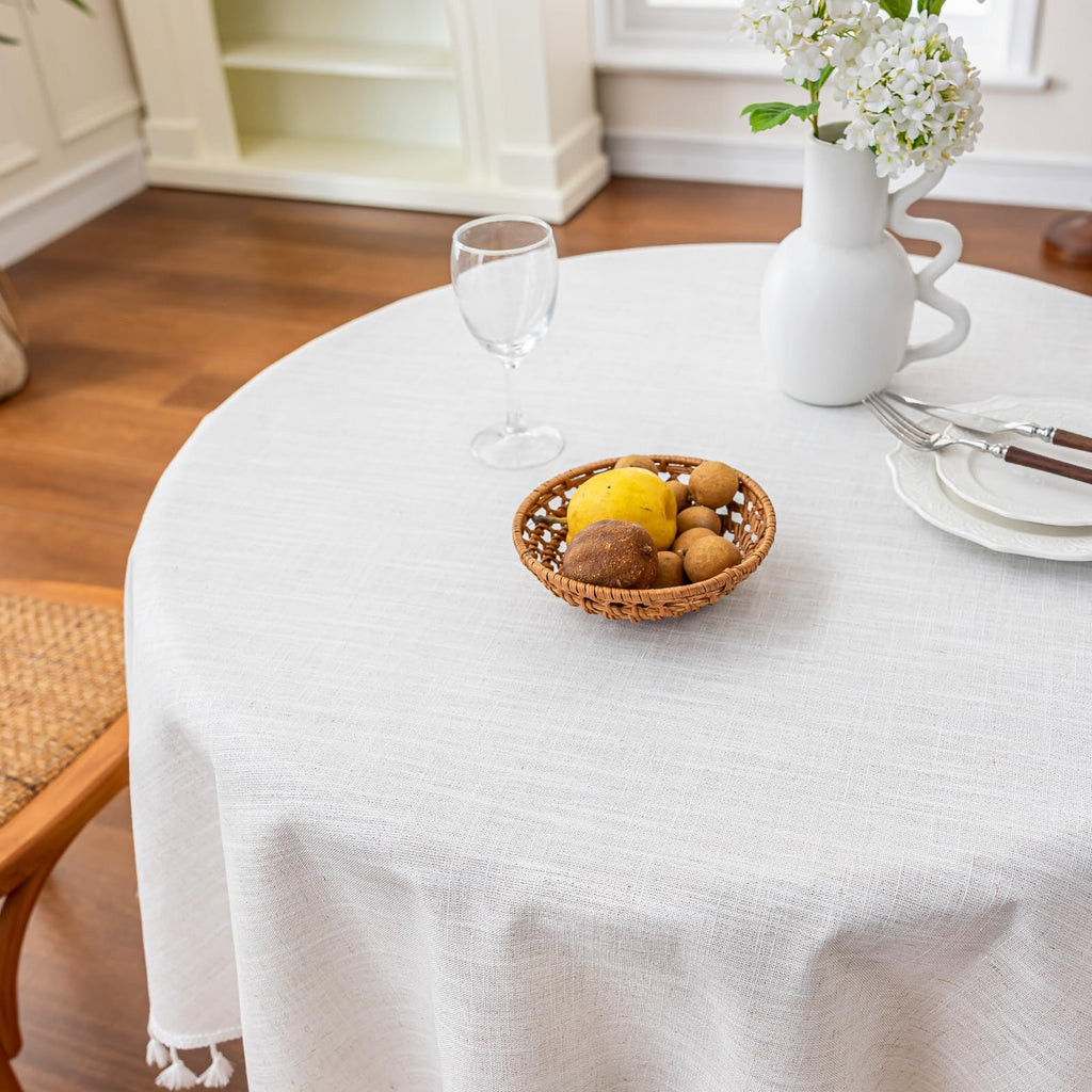 Cream Round Tablecloth 55 Inch, Linen Look