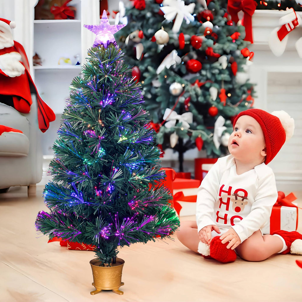 3ft Green Pre-lit Small Fiber Optic Tabletop Christmas Tree