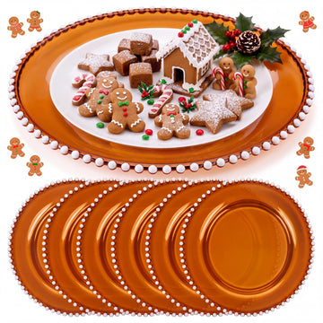 6 Pcs Fall Charger Plates 13 in Brown Charger Plate with Beaded Rim