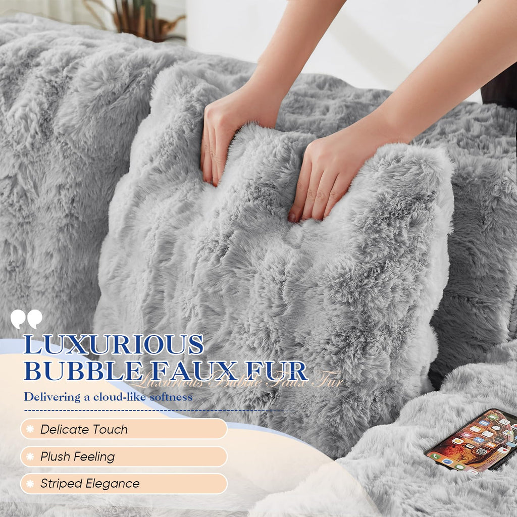 60.75" Oversized Chaise Lounge Indoor, Modern Comfy Bubble Faux Fur Fabric Deep Seat Boneless Sleeper Chaise Lounge