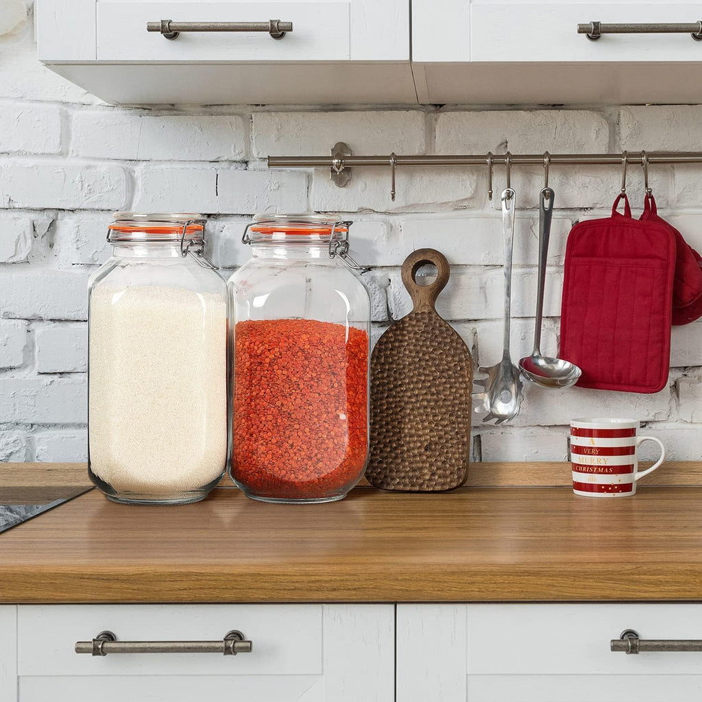 1 Gallon Square Glass Storage Jars with Airtight Lids, 2 Pack