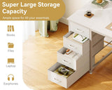 48 Inch White Computer Desk with 8 Fabric Drawers, Modern Office Desk with Large Storage, Study, Gaming, White