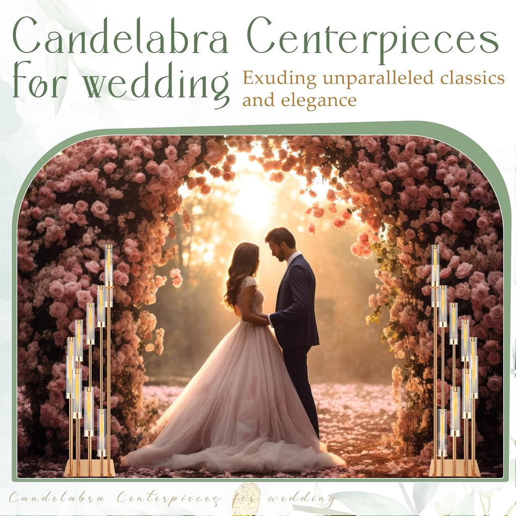 2 Pack 10 Arms Wedding Candelabras Centerpiece,50 Inches Tall Floor Standing Candle Holders with Clear Acrylic Shades
