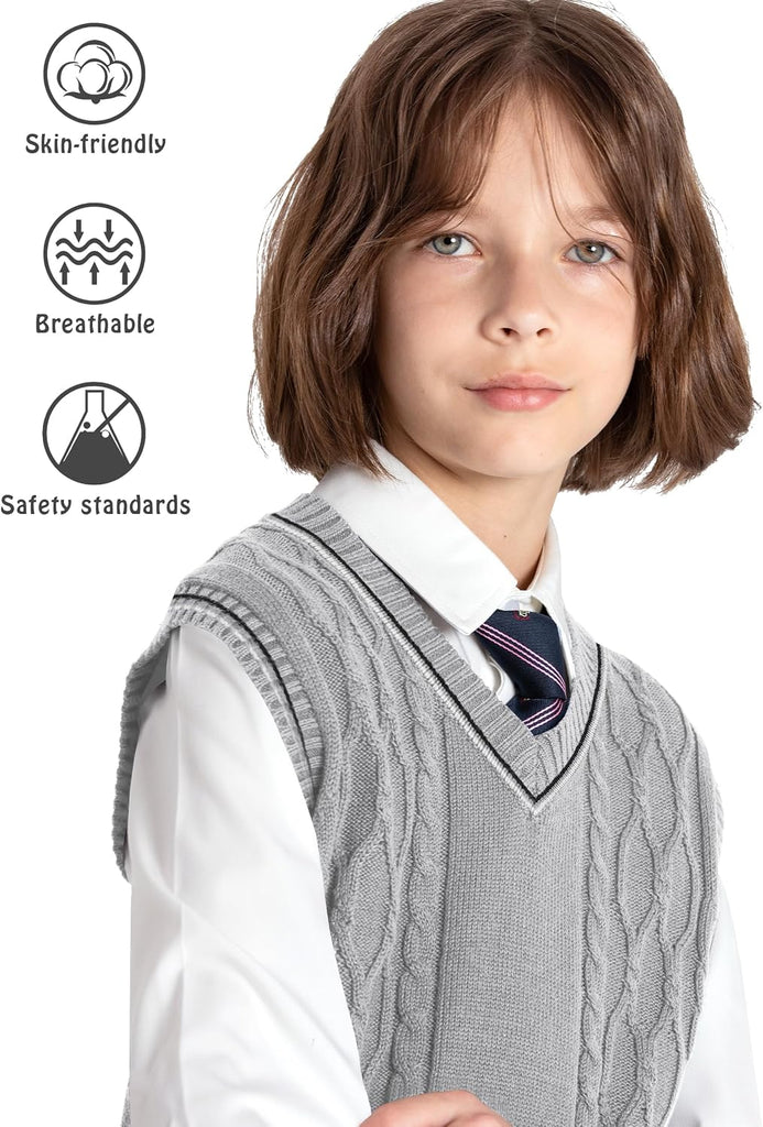 Boys Sweater Vest Cotton Kids Uniform Vest Sleeveless Knit Pullover