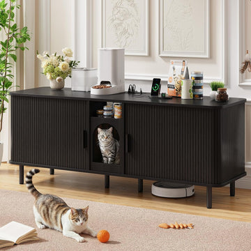 65 Inches Cat Litter Box Enclosure for 2 Cats, Black