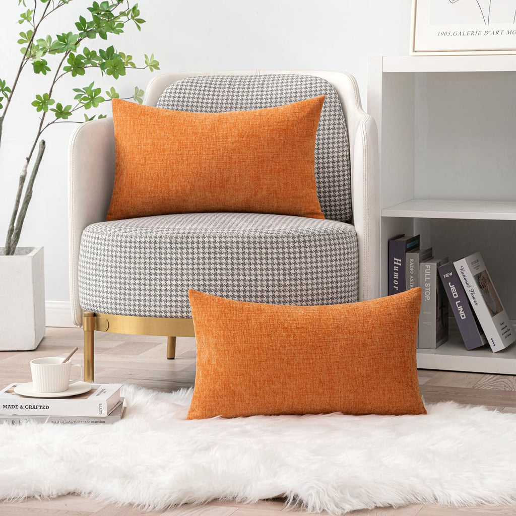 Soft Chenille Fall Lumbar Throw Pillow Covers Orange 12x20 Inch