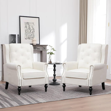 Modern Accent Chair Set Of 2, Wingback Living Room Chairs With High Back, Accent Upholstered Armchair With Vintage