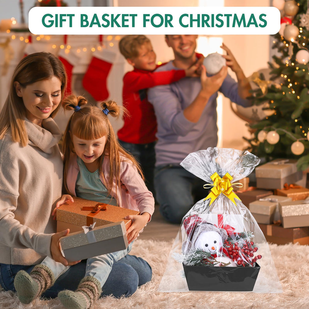 6PACK Black Baskets For Gifts Empty, 10x12"Thick Black Gift Basket with 6 Bows 6 Bags Empty Gift Baskets for