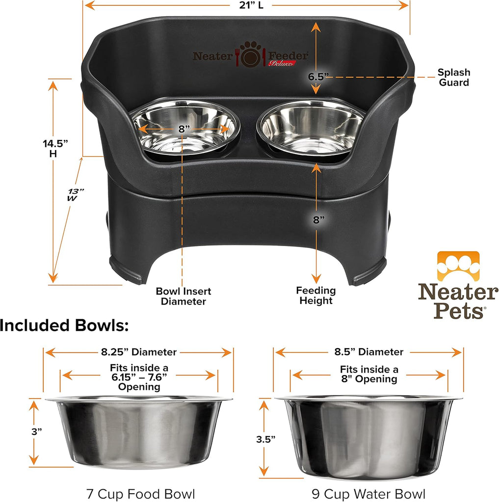 Feeder Deluxe Mess Proof Dog Bowls Elevated for Large Dogs Over 40 lbs, Made in USA, No Spill Raised Dog Food Bowl