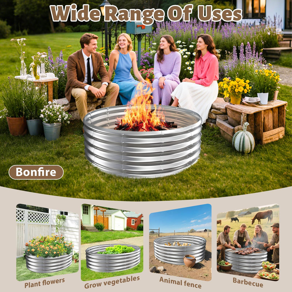 48" Round Galvanized Steel Fire Ring Pit/Raised Garden Bed Kit