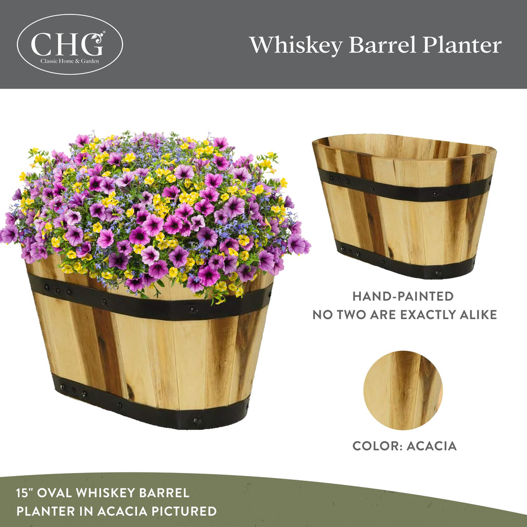 Oval Barrel Planter, Acacia