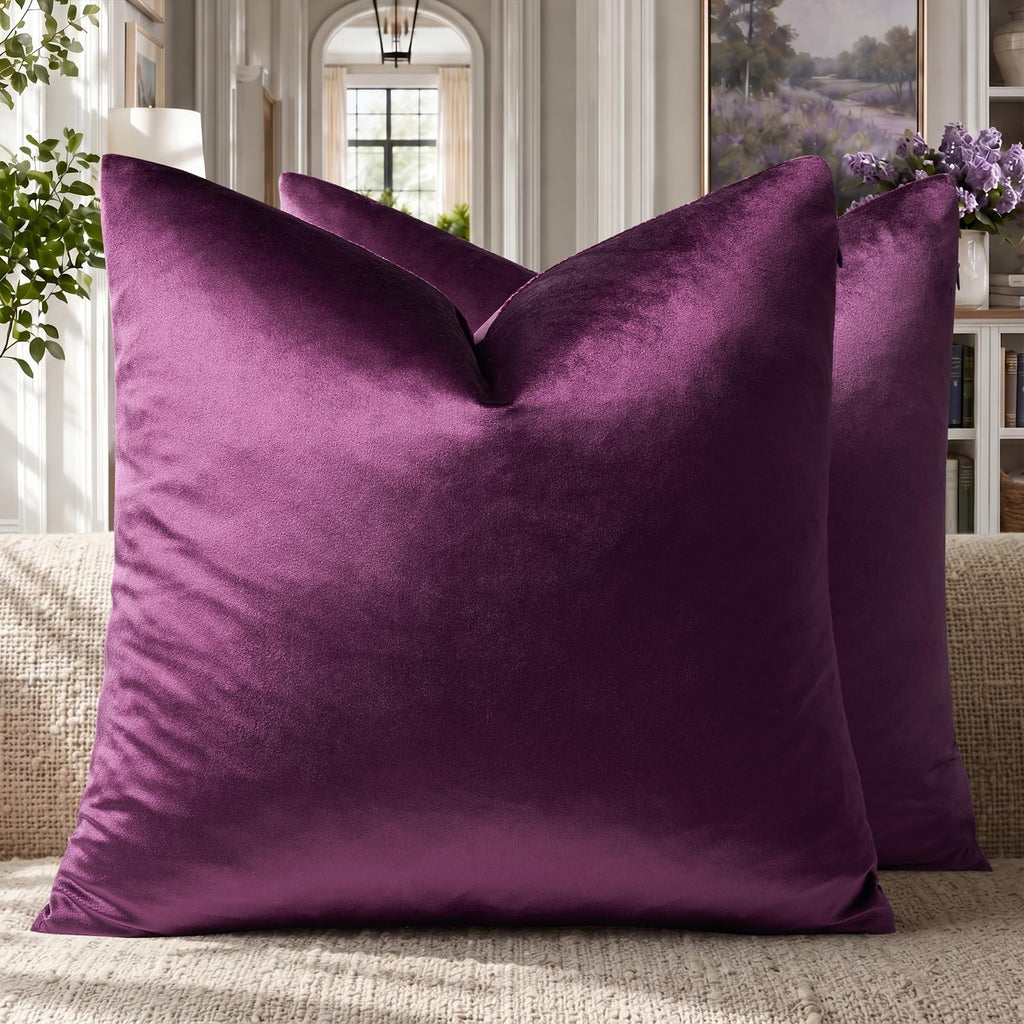 Velvet Pillow Covers 26x26 Decorative Pillows Pack of 2 Purple