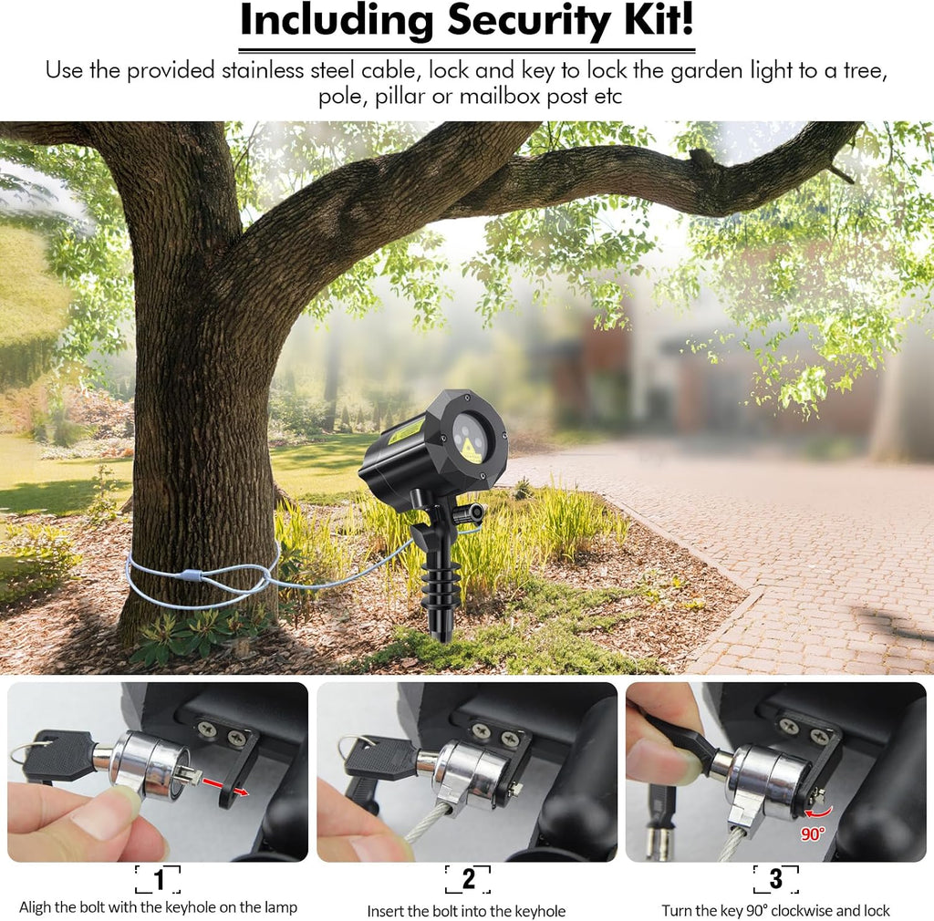 8 Patterns Christmas Laser Projector Lights, Outdoor Garden Decorative Lights with Remote Control and Security Lock