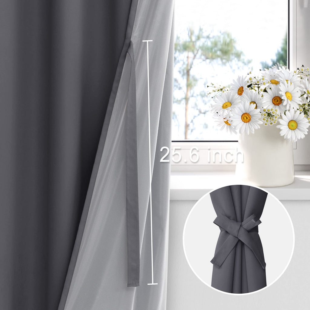 100% Blackout Curtain Panels - Thermal Insulated Black Liner Curtains, Noise Reducing and Heat Blocking Drapes for