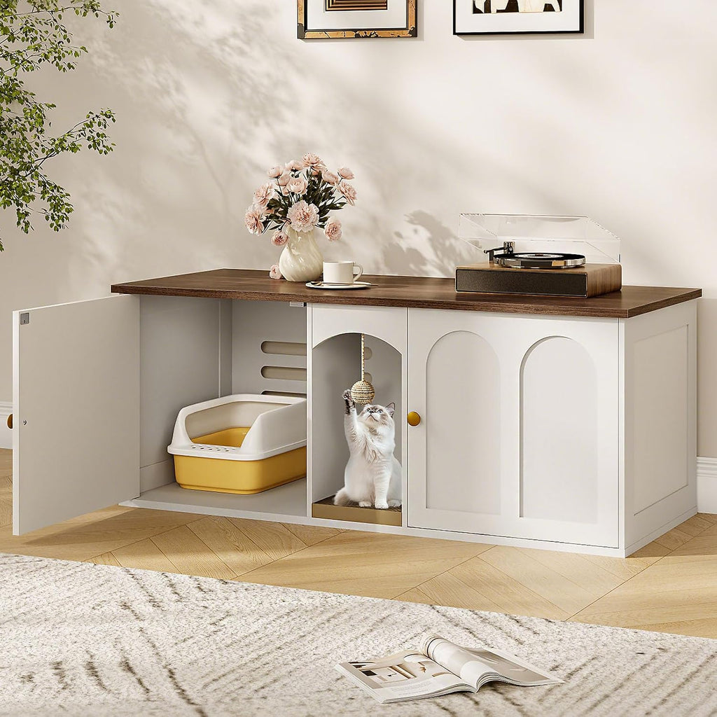 47.2'' Cat Litter Box Enclosure for 2 Cats with Scratch Pad