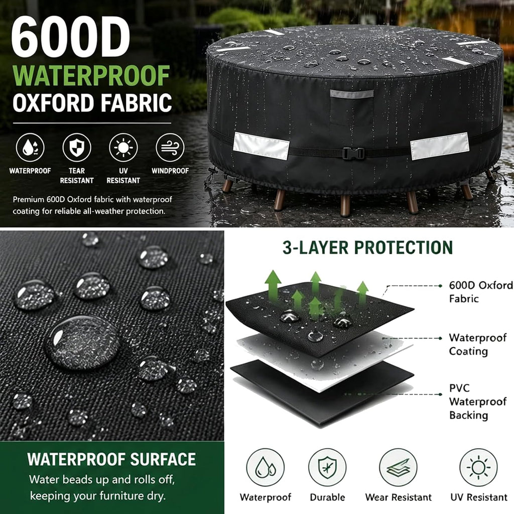 Round Patio Table and Chair Set Cover, 48" Diameter x 28" High, Heavy Duty Waterproof 600D Oxford Outdoor Furniture